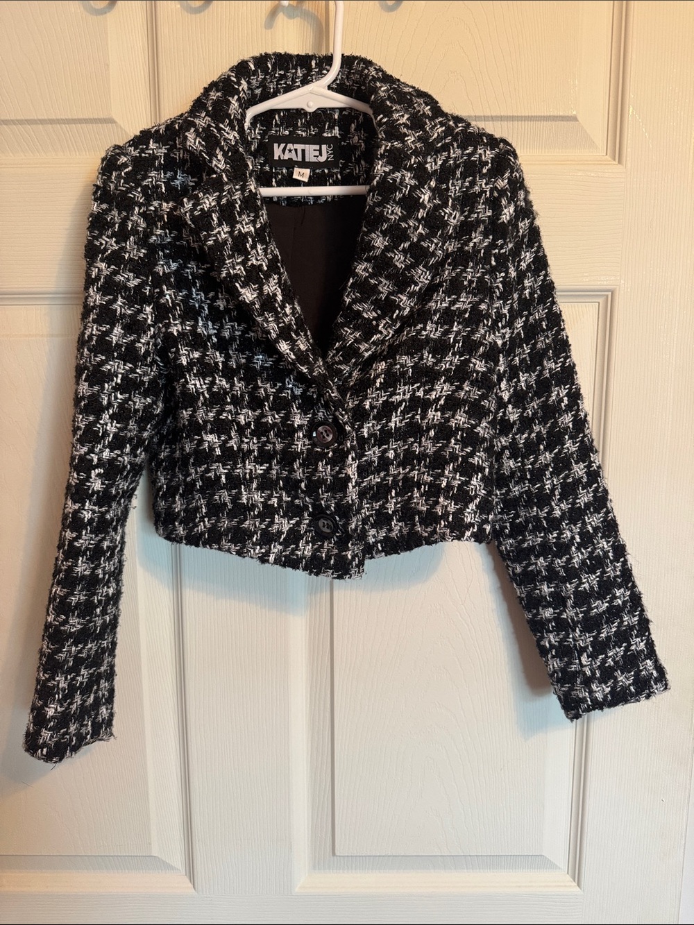 Katie J NYC Black and White Tweed Cropped Blazer